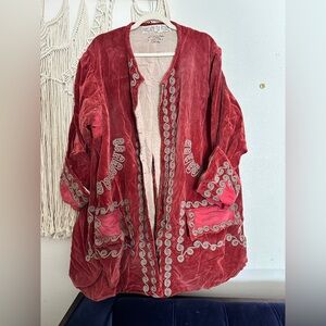 Magnolia Pearl GORGEOUS Red Velvet with Silver and Gold Embroidery Coat OS RARE